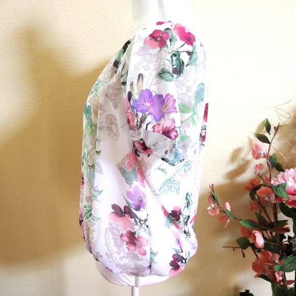 NWOT-BHS White Floral Boho Gypsy Top - Picture 7 of 12